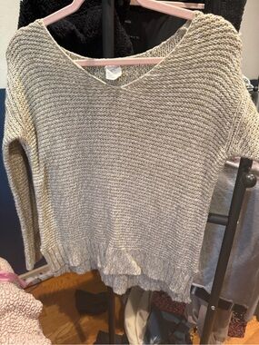 Essentials Women's V-Neck Knit Sweater in Light Beige